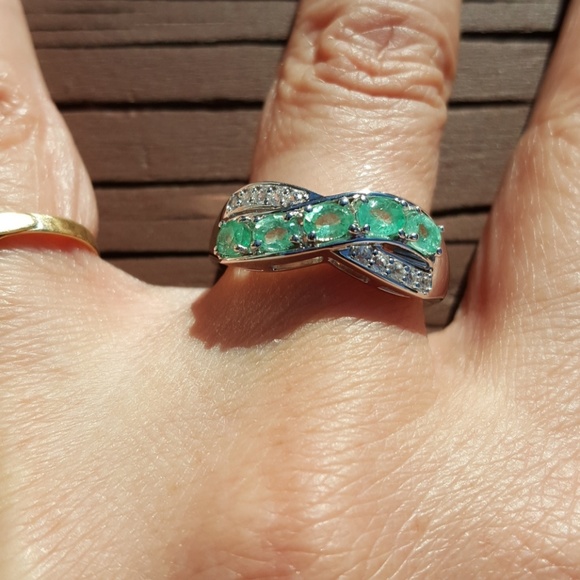 😍EMERALDS & WHITE ZIRCONS RING-925 - Picture 2 of 8